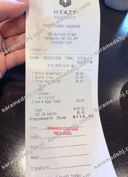 Hyatt regency payment receipt